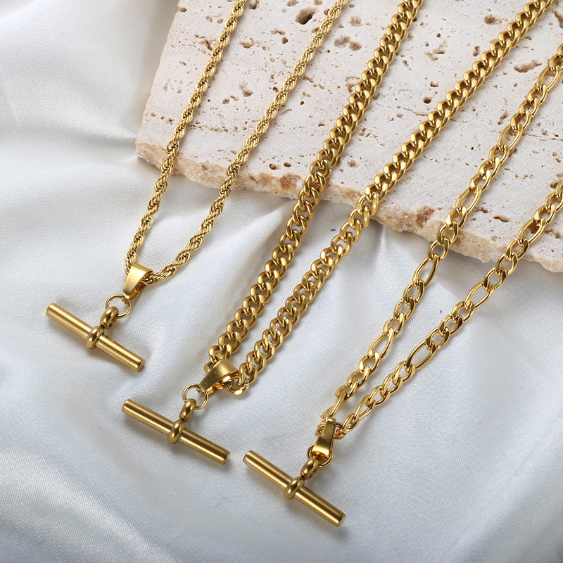 JOVO LOVE T Bar kulonu kaklarotu auskaru komplekts sievietēm nerūsējošā tērauda neparastas zelta krāsas Figaro kubiešu ķēdes rotaslietas 2023