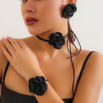 Ailodo Romantic Big Rose Flower Jewelry Set for Women Vintage Fashion Колие Обеци Гривна Комплект бижута Момичета Подарък 2023