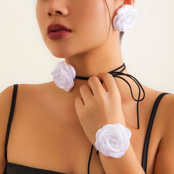 Ailodo Romantic Big Rose Flower Jewelry Set for Women Vintage Fashion Колие Обеци Гривна Комплект бижута Момичета Подарък 2023
