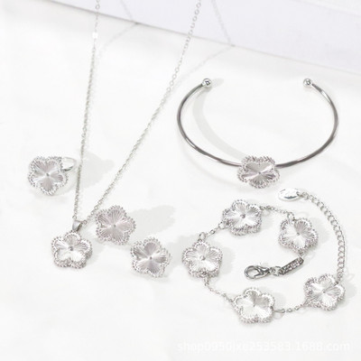 Uus disain roostevabast terasest kett geomeetriline taim lill kaelakee kõrvarõngad sõrmus käevõru komplekt naiste liblikas luksuslik ristik kingitus