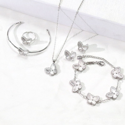 Uus disain roostevabast terasest kett geomeetriline taim lill kaelakee kõrvarõngad sõrmus käevõru komplekt naiste liblikas luksuslik ristik kingitus