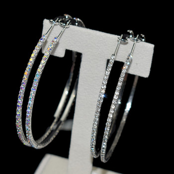 2022 Големи кръгли обеци с обръчи Кристални кристали 100% сребърни обеци за жени Модни бижута Подарък за сватбено парти