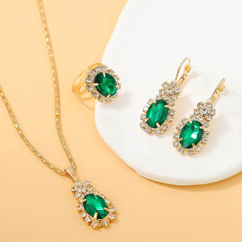 4 DB-os készletek Kiváló vízcsepp strasszos nyaklánc fülbevaló gyűrű ékszer szett Báj Női ékszerek divat menyasszonyi ajándékok
