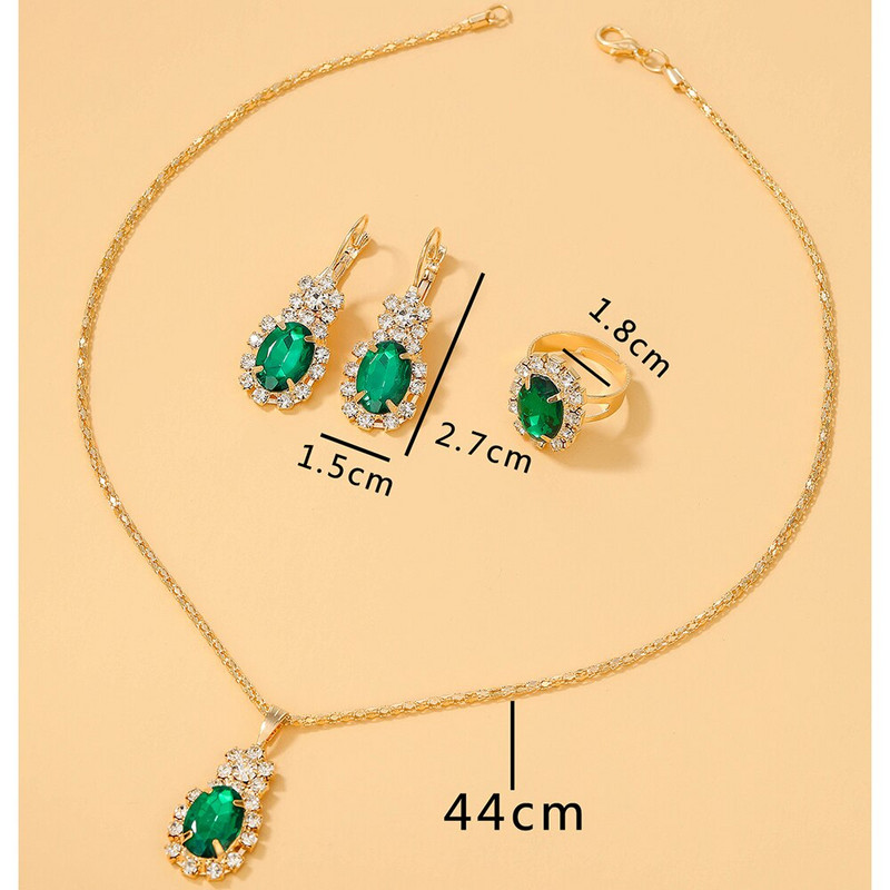 4 DB-os készletek Kiváló vízcsepp strasszos nyaklánc fülbevaló gyűrű ékszer szett Báj Női ékszerek divat menyasszonyi ajándékok