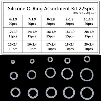 225 ΤΕΜ. Δακτύλιοι στεγανοποίησης Paintball O-Rings Λευκή σιλικόνη Αντικαταστάσεις OD 6mm-30mm CS 1,5mm 1,9mm 2,4mm 3,1mm 15 Μεγέθη BG019