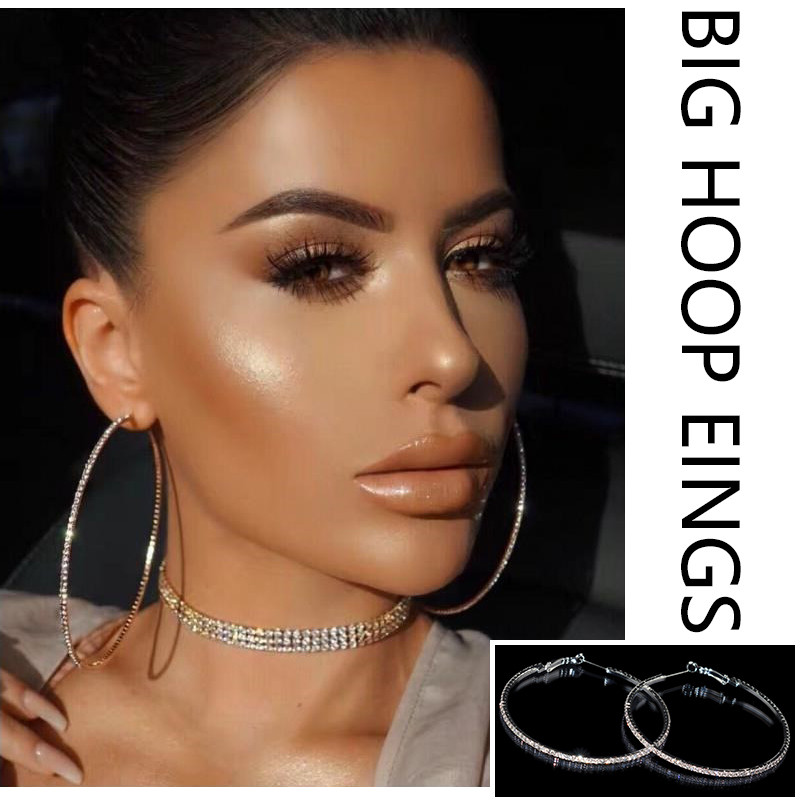 Πολυτελή κρυστάλλινα σκουλαρίκια με μεγάλο κρίκο Σέξι σκουλαρίκια αξεσουάρ μόδας Exaggerated κρίκους Ear Loop κύκλος για γυναικεία κοσμήματα για κορίτσια