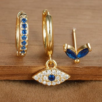 Πολυτελές σετ σκουλαρίκι από ζιργκόν Evil Eye Hoop για Γυναικεία Stainelss Ατσάλινο Σκουλαρίκι Τουρκικό Devil\'s Eye Huggie Aesthetic Jewelry arete