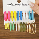 Piiriülesed ehted Värvilised vaigust C-kujulised kõrvarõngad 5 paariga Korea moepärliga inkrusteeritud kõrvarõngad ja kõrvarõngad