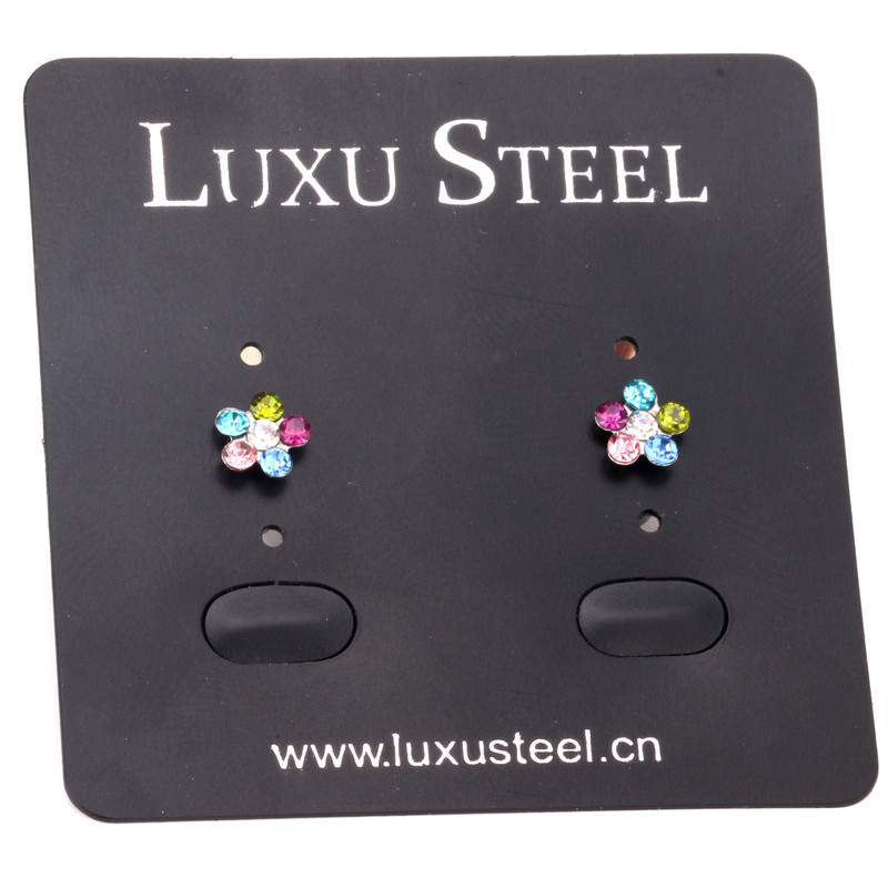 LUXUSTEEL Cute Baby Kids Meiteņu auskari Nerūsējošā tērauda Krāsaini kubiskā cirkona ziedi Pretalerģiskas Ziemassvētku rotaslietas dāvanas