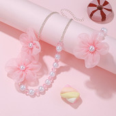 2 τεμ/σετ Ροζ λουλούδι δαντέλα γούρι κολιέ βραχιόλι Princess girl κοσμήματα για κόρη ανιψιά Τα καλύτερα δώρα γενεθλίων για πάρτι