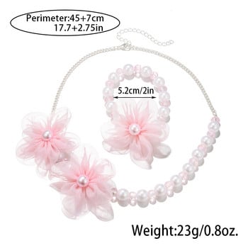 2 τεμ/σετ Ροζ λουλούδι δαντέλα γούρι κολιέ βραχιόλι Princess girl κοσμήματα για κόρη ανιψιά Τα καλύτερα δώρα γενεθλίων για πάρτι
