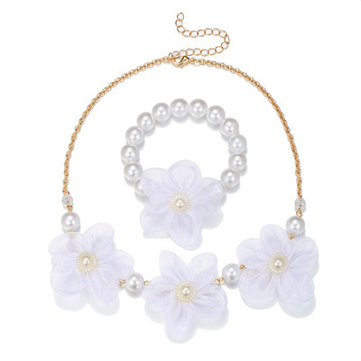 2 τεμ/σετ Ροζ λουλούδι δαντέλα γούρι κολιέ βραχιόλι Princess girl κοσμήματα για κόρη ανιψιά Τα καλύτερα δώρα γενεθλίων για πάρτι