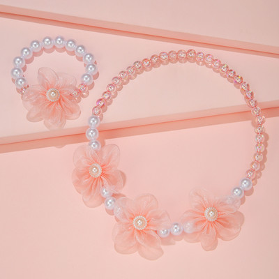 2 τεμ/σετ Ροζ λουλούδι δαντέλα γούρι κολιέ βραχιόλι Princess girl κοσμήματα για κόρη ανιψιά Τα καλύτερα δώρα γενεθλίων για πάρτι