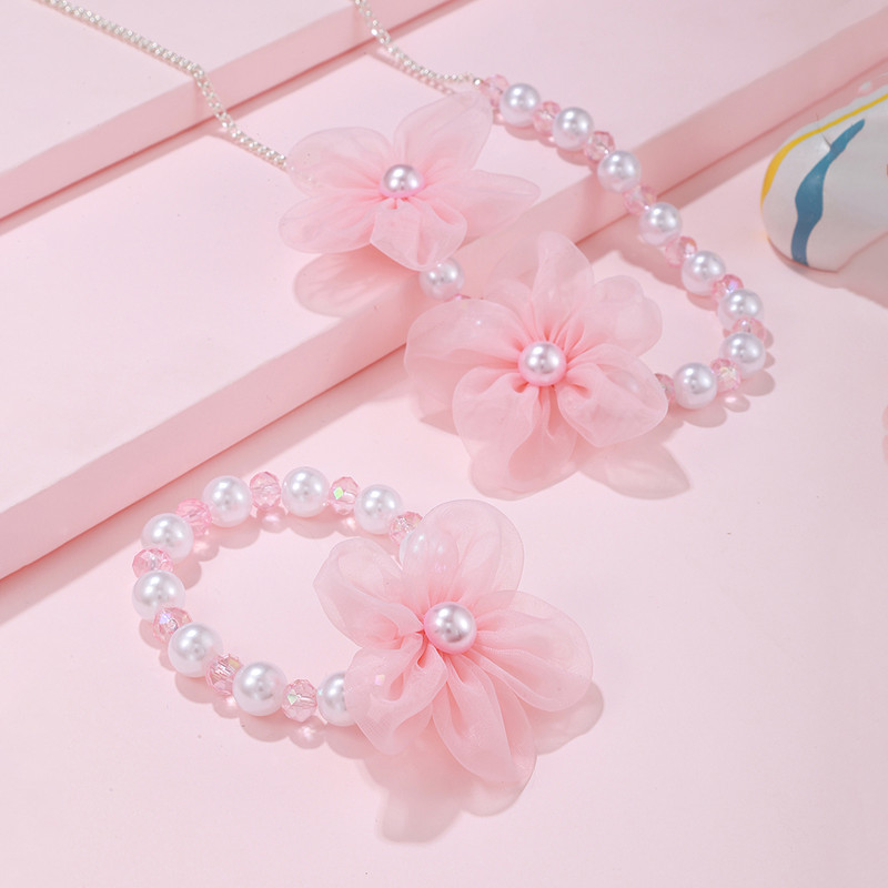 2 τεμ/σετ Ροζ λουλούδι δαντέλα γούρι κολιέ βραχιόλι Princess girl κοσμήματα για κόρη ανιψιά Τα καλύτερα δώρα γενεθλίων για πάρτι