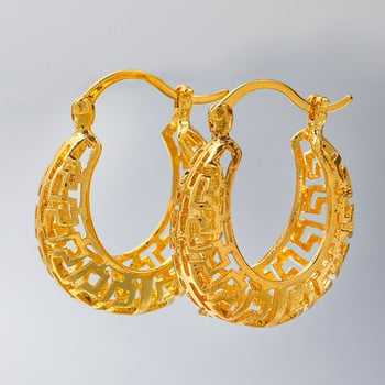 2024 Нови златни цветни овални издълбани метални обеци с обръч за жени Момичета Винтедж Етнически стил Чар Бижута Подаръци за рожден ден