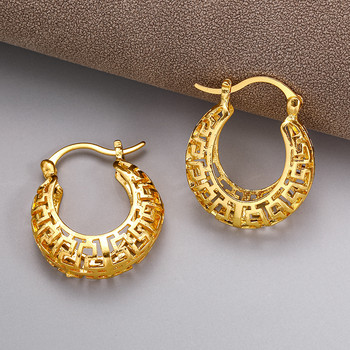 2024 Нови златни цветни овални издълбани метални обеци с обръч за жени Момичета Винтедж Етнически стил Чар Бижута Подаръци за рожден ден