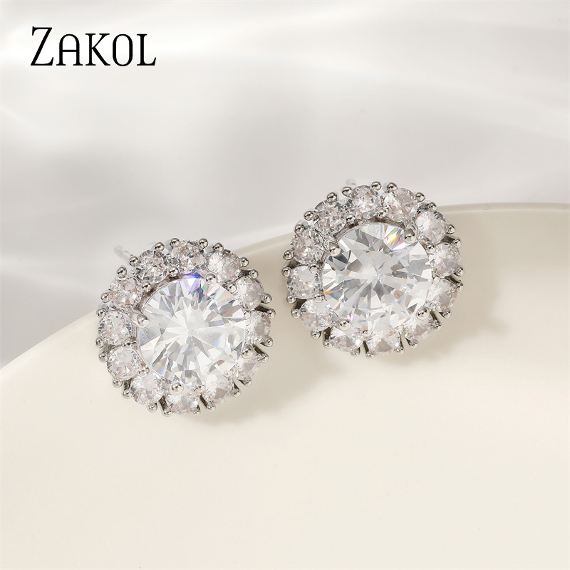 ZAKOL lihtsad rohelised ümmargused kuupmeetrist tsirkooniumoksiidist kõrvarõngad armsad lilledega kõrvarõngad õrnad sünnipäevaehted naistele