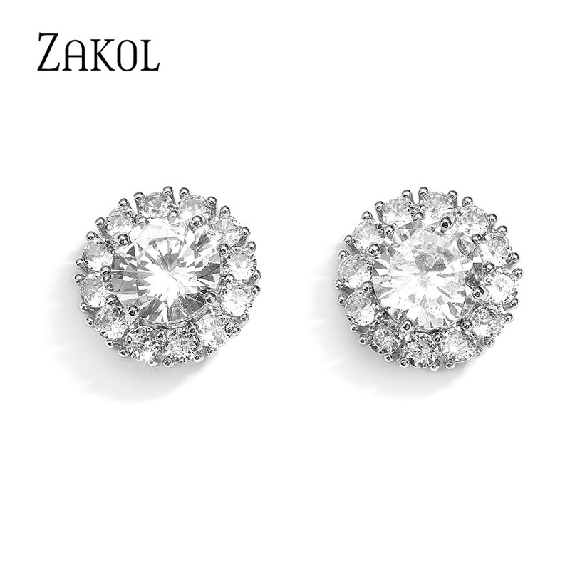 ZAKOL lihtsad rohelised ümmargused kuupmeetrist tsirkooniumoksiidist kõrvarõngad armsad lilledega kõrvarõngad õrnad sünnipäevaehted naistele