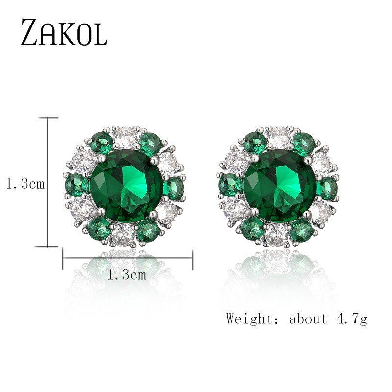 ZAKOL lihtsad rohelised ümmargused kuupmeetrist tsirkooniumoksiidist kõrvarõngad armsad lilledega kõrvarõngad õrnad sünnipäevaehted naistele