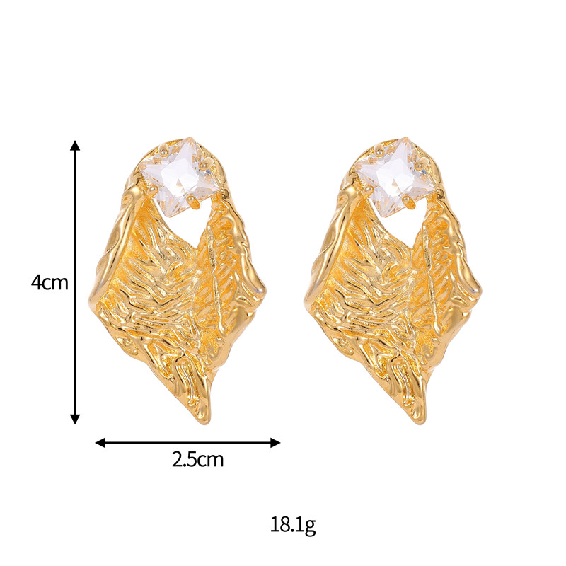 Luxusné náušnice s geometrickým nepravidelným kovovým dizajnom a zirkónovými listami pre ženy, európsky trend, vintage vysoké šperky, doplnky