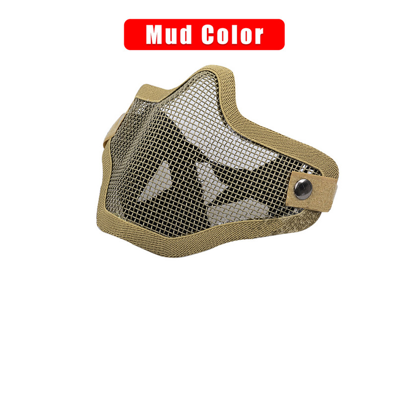 Taktiskās medības Airsoft peintbola aizsardzība metāla tērauda sieta pusapvalks Militārās Helovīna ballītes pusmaska