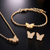 4 τμχ Μόδα Γυναικεία Χάλκινα Κυβικά Ζιργκόν Σκουλαρίκια Πεταλούδα Κολιέ Κρεμαστό Βραχιόλι Νύφη Κοσμήματα Σετ Φόρεμα Αξεσουάρ