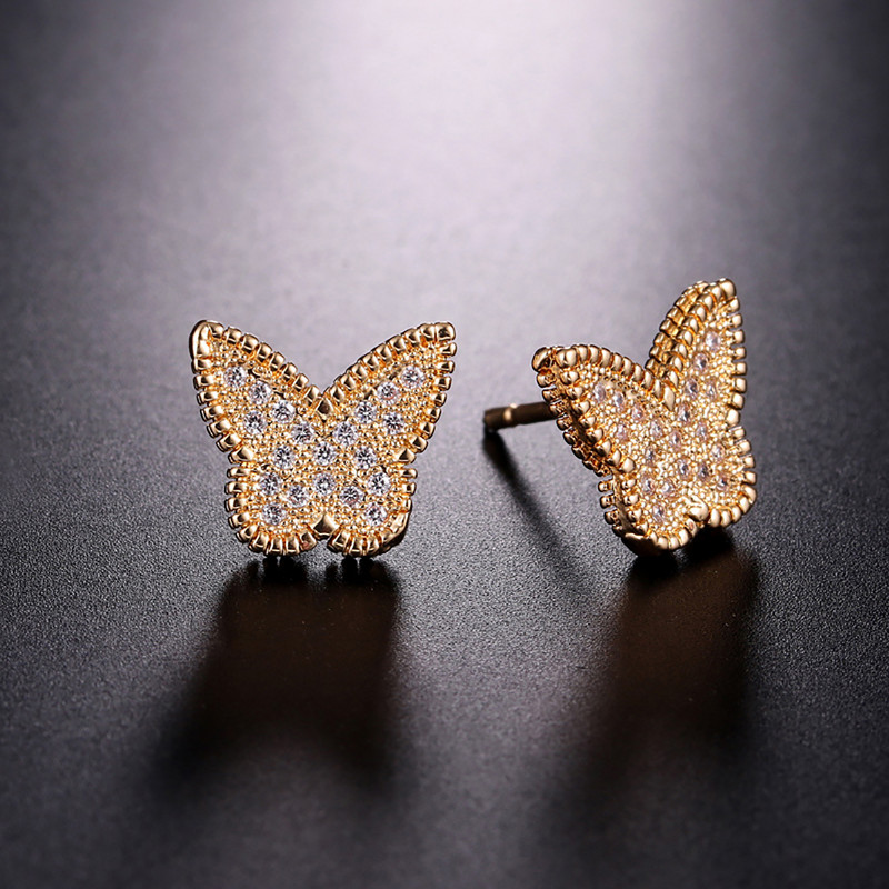 4 τμχ Μόδα Γυναικεία Χάλκινα Κυβικά Ζιργκόν Σκουλαρίκια Πεταλούδα Κολιέ Κρεμαστό Βραχιόλι Νύφη Κοσμήματα Σετ Φόρεμα Αξεσουάρ