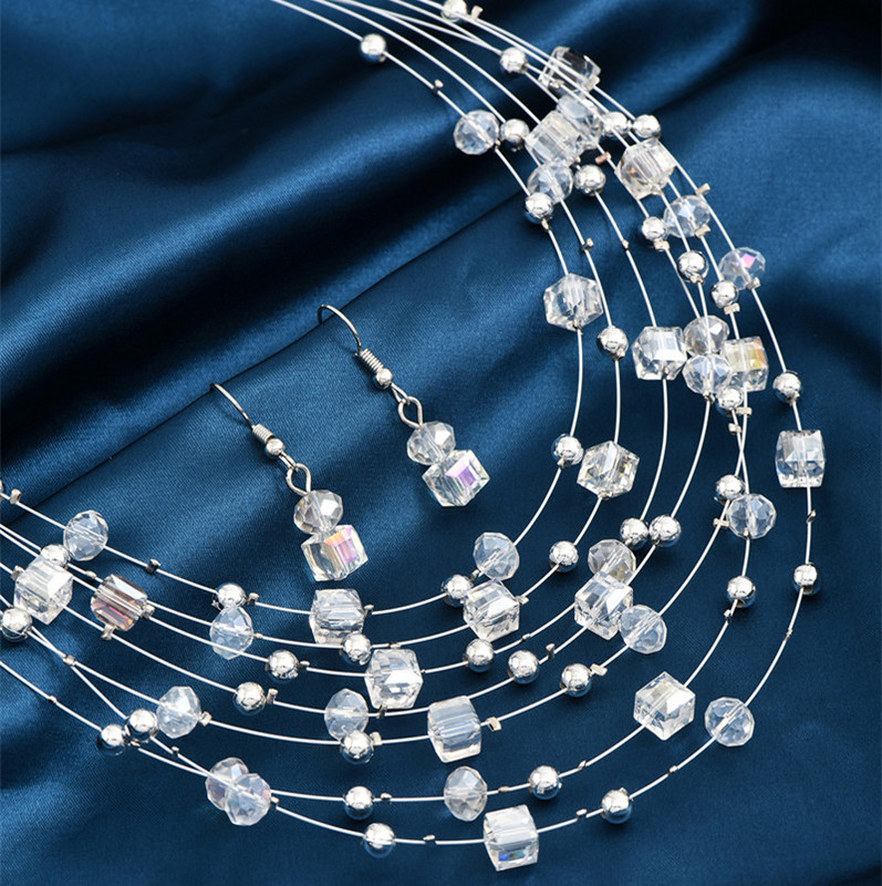 Bohemia kaklarotas auskaru komplekts sievietēm kvadrātveida kristāla pērlīšu rotaslietu komplekti daudzslāņu kaklarotas kaklarotas sieviešu rotaslietu komplekts