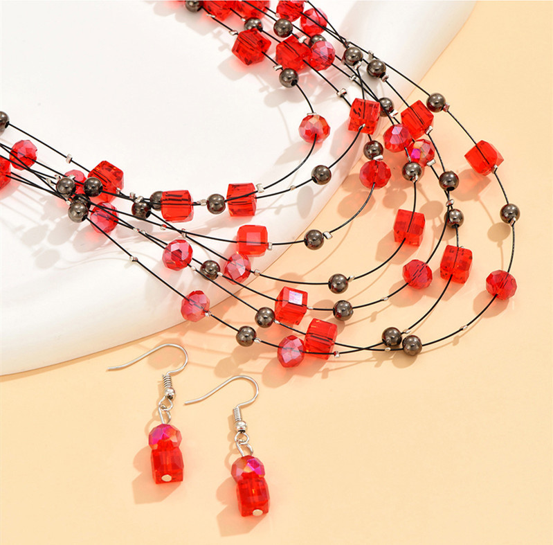 Bohemia kaklarotas auskaru komplekts sievietēm kvadrātveida kristāla pērlīšu rotaslietu komplekti daudzslāņu kaklarotas kaklarotas sieviešu rotaslietu komplekts