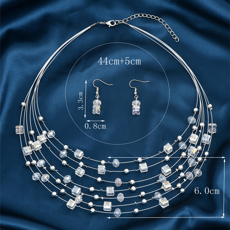 Bohemia kaklarotas auskaru komplekts sievietēm kvadrātveida kristāla pērlīšu rotaslietu komplekti daudzslāņu kaklarotas kaklarotas sieviešu rotaslietu komplekts