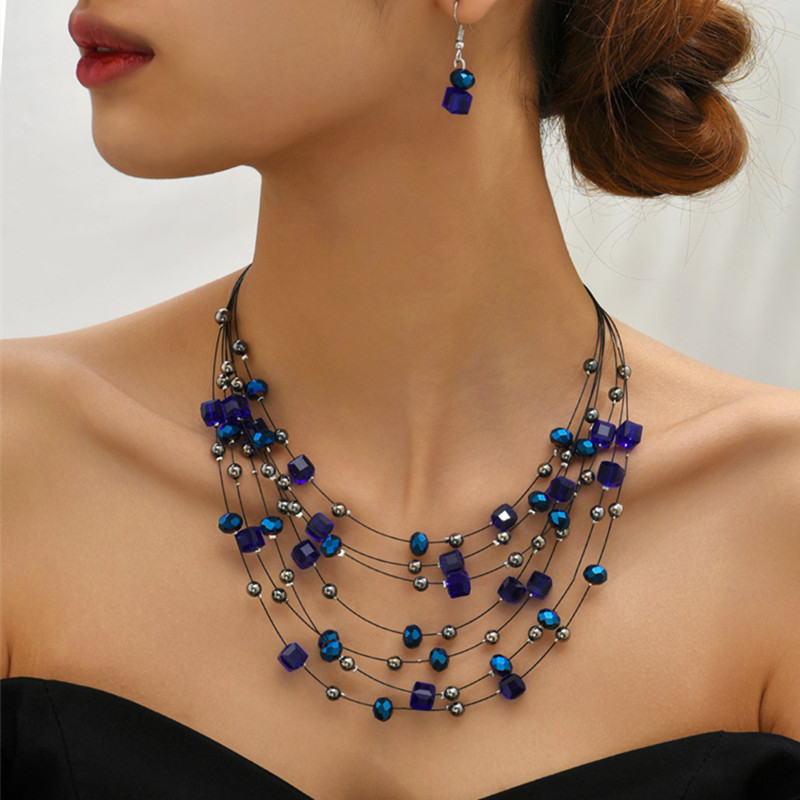 Bohemia kaklarotas auskaru komplekts sievietēm kvadrātveida kristāla pērlīšu rotaslietu komplekti daudzslāņu kaklarotas kaklarotas sieviešu rotaslietu komplekts