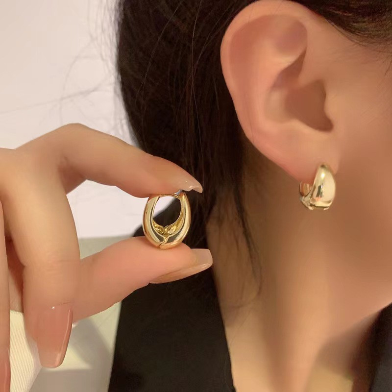 Nerūsējošā tērauda metāla ģeometriski kupli stīpas auskari sievietēm, meitenēm vienkārša zelta krāsa gluda apaļa apļa auskari rotaslietas dāvana