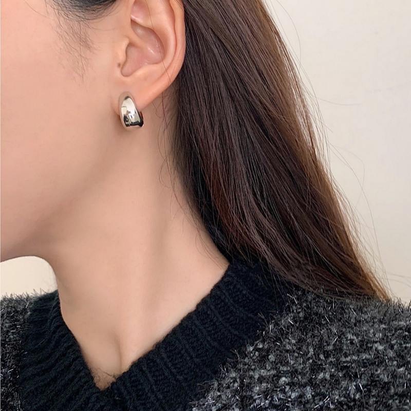 Nerūsējošā tērauda metāla ģeometriski kupli stīpas auskari sievietēm, meitenēm vienkārša zelta krāsa gluda apaļa apļa auskari rotaslietas dāvana