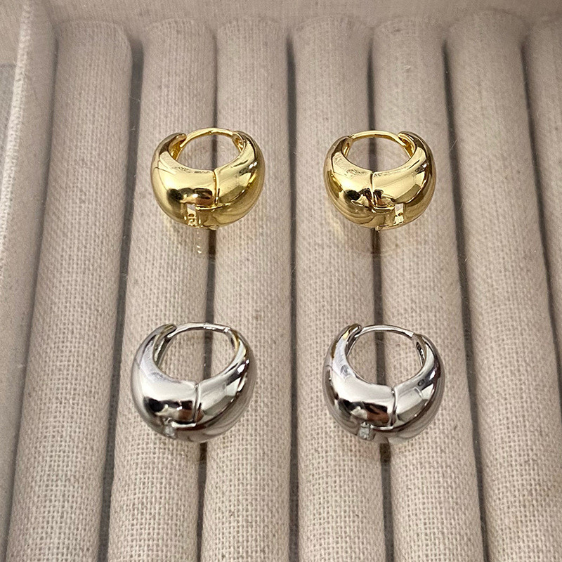 Nerūsējošā tērauda metāla ģeometriski kupli stīpas auskari sievietēm, meitenēm vienkārša zelta krāsa gluda apaļa apļa auskari rotaslietas dāvana