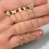 1 tk roostevabast terasest kristallist CZ kahe auguga ketiga kõrvarõngas armas liblikas maasikas kõrva kõhr Helix augustamine peoehted