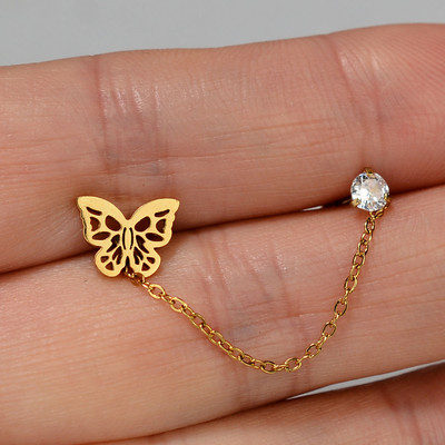 1 tk roostevabast terasest kristallist CZ kahe auguga ketiga kõrvarõngas armas liblikas maasikas kõrva kõhr Helix augustamine peoehted