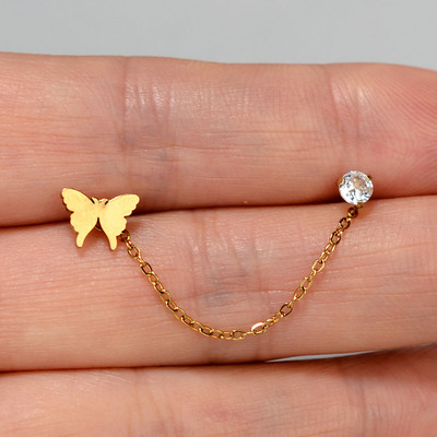 1 tk roostevabast terasest kristallist CZ kahe auguga ketiga kõrvarõngas armas liblikas maasikas kõrva kõhr Helix augustamine peoehted