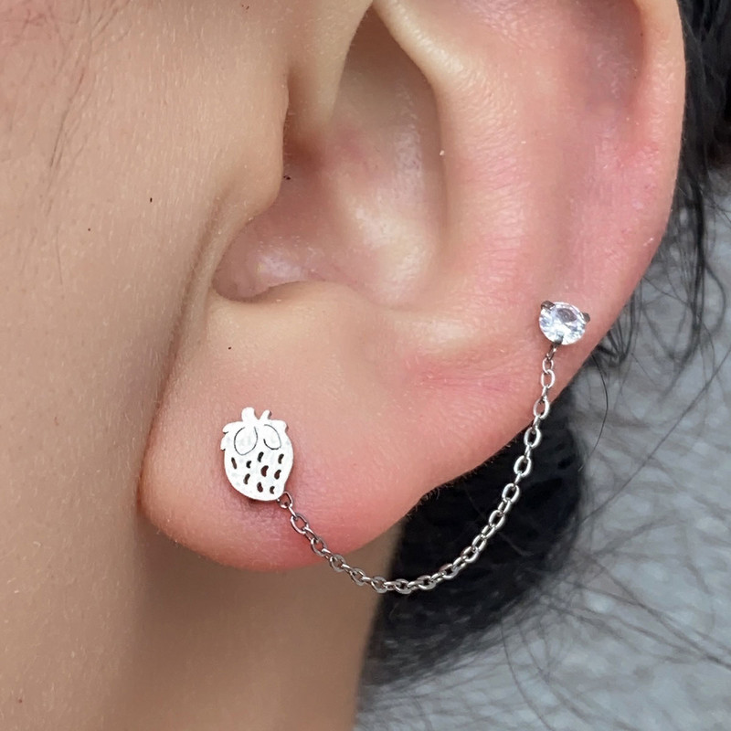 1 tk roostevabast terasest kristallist CZ kahe auguga ketiga kõrvarõngas armas liblikas maasikas kõrva kõhr Helix augustamine peoehted