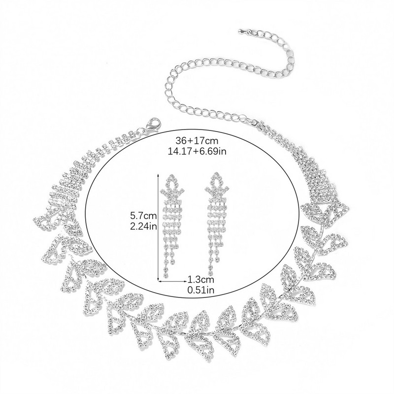 Luksusa spīdīgu lapu Kalnskrāna kaklarotas auskaru komplekts Modes temperaments Apžilbināt sieviešu auskari Divdaļīgi Bling Bling rotaslietu komplekti