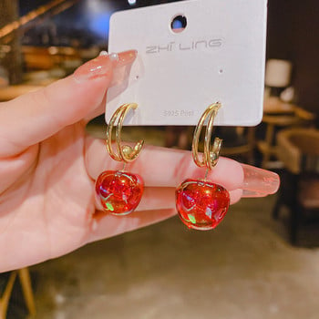 Jea.Angel Νέα χαριτωμένα κόκκινα σκουλαρίκια κερασιού 2022 Καλοκαιρινές καυτές εκπτώσεις Ασημί χρώμα για γυναίκες Σκουλαρίκια με φρούτα για κορίτσια Εξαιρετικά δώρα κοσμημάτων