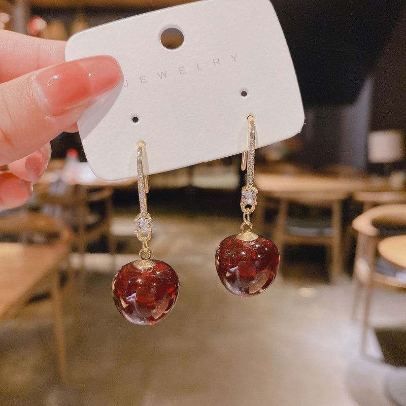 Jea.Angel új aranyos piros cseresznye fülbevaló 2022 nyári forró kiárusítás ezüst színű női lányoknak gyümölcsös fülbevaló, gyönyörű ékszerajándékok