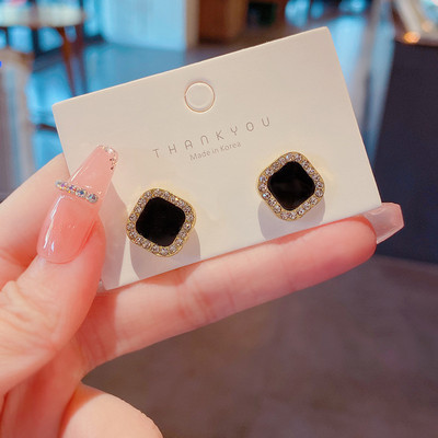 Korea INS uue retrogeomeetriaga mustast tsirkoonist kõrvarõngad naise isiksuse jaoks Lihtsad trendiga kõrvarõngad peened kõrvatarvikud