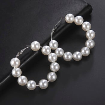 Kkjoy Дамски обеци Романтичен сребърен цвят Големи кръгли перли от неръждаема стомана Обеци Ежедневни елегантни дамски аксесоари за бижута