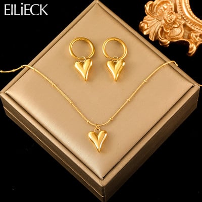 EILIECK 316L Ανοξείδωτο ατσάλι Χρυσό Χρώμα Καρδιά Αγάπη Σκουλαρίκια Μοντέρνα Γυναικεία Νέο Δώρο για Πάρτυ Αδιάβροχο Σετ κοσμημάτων