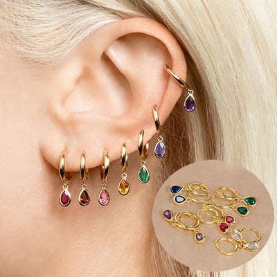 Vintage Stainless Steel Gold Plated Zircon Huggie Hoop Earrings for Women Small Water Drop Earrings Punk Unisex Rock Jewelry
