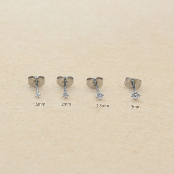 Супер мини 1,5 мм 2 мм циркони от неръждаема стомана, бутнати обеци за мъже, жени, 2 бр. деликатни бижута