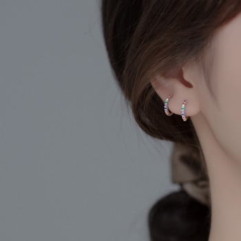 Нова мода Сладки минимални дъгови обеци с халки Многоцветен цирконий Малки геометрични обеци Бижута Женски модерни тънки обеци за уши