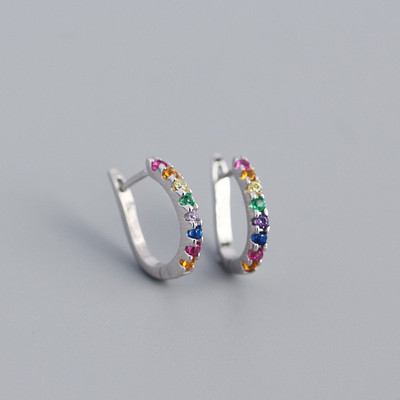 New Fashion Cute Minimal Rainbow Hoop Earrings Multicolor Zirconia Small Geometric Earring Jewelry Female Trendy Thin Ear Hoops