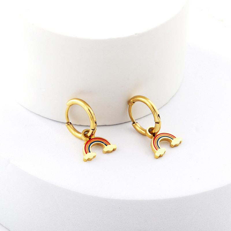 Roostevabast terasest rõngaskõrvarõngad Trendikas multikas maasikas kirss ripatsid naiste tüdrukud ümarad Huggie kõrvarõngad rippuvad peoehted