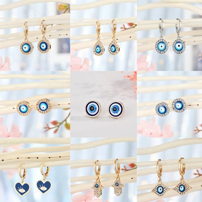 1Pair Heart Evil Eye Hoop Earrings For Women Gift Jewelry Fashion Simple Shiny Turkish Eye Fatima Hand Geometric Circle Earrings